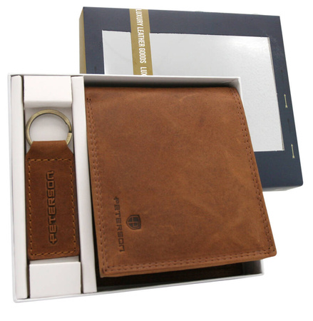 Leather wallet & key ring gift set PETERSON PTN SET-M-N994-CHM