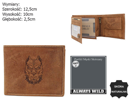 A men's leather wallet featuring a guard dog engraving Always Wild N992-CHM-DOG-1