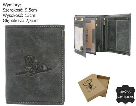 Portfel męski skórzany zdobiony grawerem psa N4-CHM-DOG-1 Black