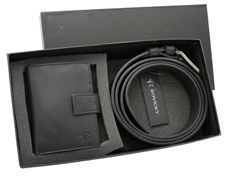 Men's Gift Set: Eco-Leather Wallet and Belt by Rovicky R-N004L BLACK