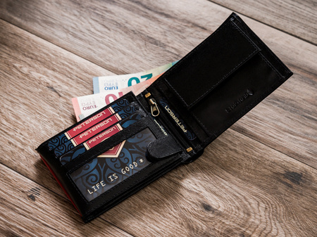 Portfel skórzany PTN 304.01 2-1-1 Black+Red