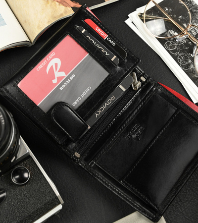 Portfel skórzany RFID RONALDO N4-VT Black+Red