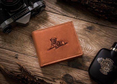 Men's Leather Wallet with Dog Motif RFID N992-CHM-DOG-1 Cognac