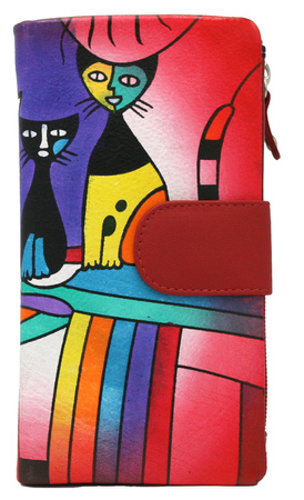 Big, hand-painted women's wallet made of genuine leather N18-SPW CAT Red