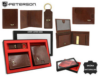 Zestaw prezentowy: skórzany portfel, etui i brelok PETERSON  PTN SET3-N79-VT
