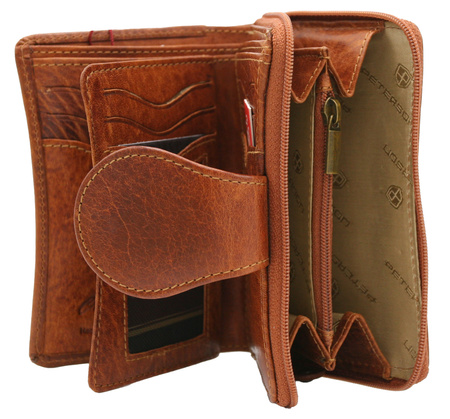 Women's wallet made of natural leather PTN WD1-VLCN Cognac