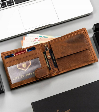 Leather wallet & keychain gift set PETERSON PTN SET-M-N992-CHM