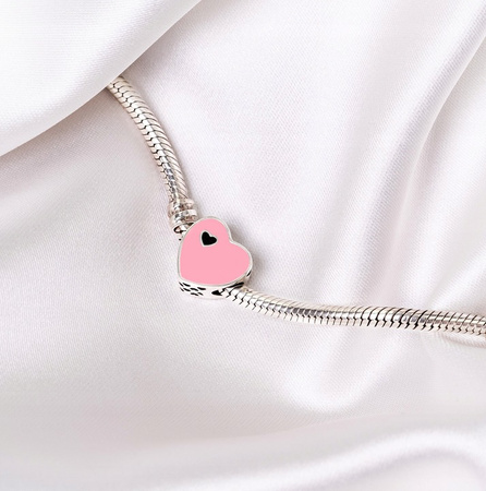 Srebrny charms Różowe Serce PETERSON CHP-005