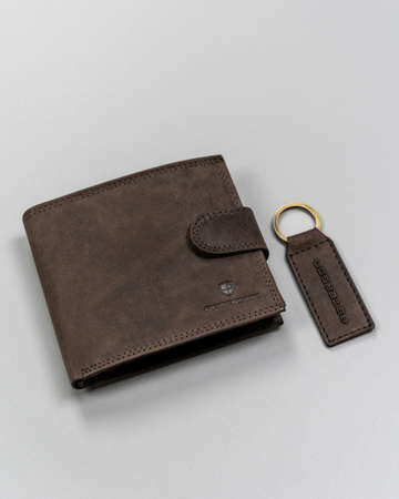 Leather wallet & key ring gift set PETERSON PTN SET-M-N992L-CHM Brown