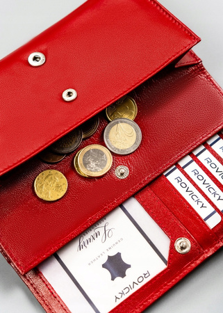 Skórzany poziomy portfel damski na zatrzask - 4U Cavaldi R-RD-12-GCL Red