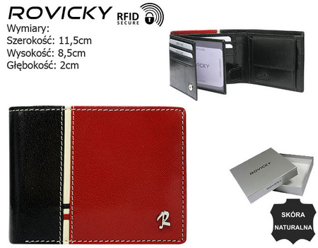 Portfel skórzany RFID ROVICKY 323-RBA-D Black+Red