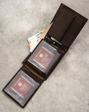 Leather wallet and keychain gift set PETERSON PTN SET-M-N992-CHM Brown