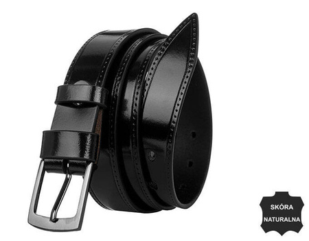 MEN'S LEATHER BELT NARROW BLACK PLW-13