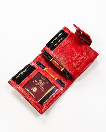 Portfel damski z tłoczonej naturalnej skóry lakierowanej PETERSON PTN 42329-DSL Red