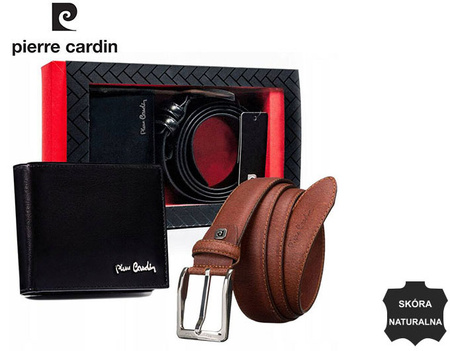 Gift Set: Leather Wallet and Belt with Traditional Buckle - Pierre Cardin ZM-PC31