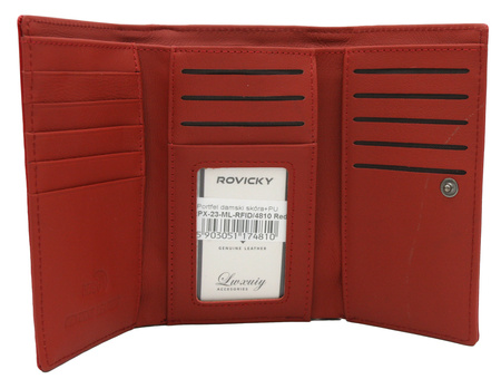 Portfel ze skóry naturalnej i ekologicznej ROVICKY RPX-23-ML Red