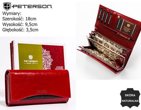 Portfel skórzany RFID PETERSON PTN PL-490 Red+Black