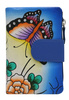 Hand-painted women's wallet made of genuine leather with butterfly and floral motifs N14-SPW BFT Blue No Logo
