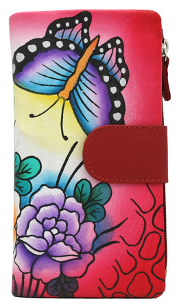 A large, hand-painted women's wallet made of genuine leather N18-SPW BTF Red No Logo