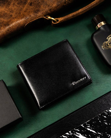 Gift set: large men's wallet made of genuine leather and a stylish keychain ROVICKY R-SET-M-N992-KCS