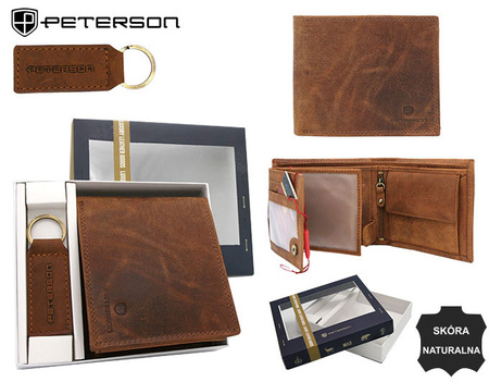 Leather wallet & keychain gift set PETERSON PTN SET-M-N992-CHM