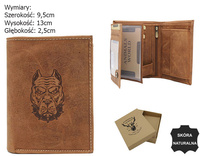 Portfel męski skórzany zdobiony grawerem głowy psa RFID N4-CHM-DOG-2 Cognac