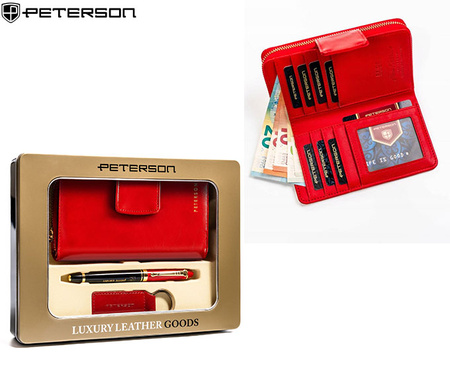 Damski zestaw prezentowy: portfel, długopis, brelok PTN ZDE-09 Red