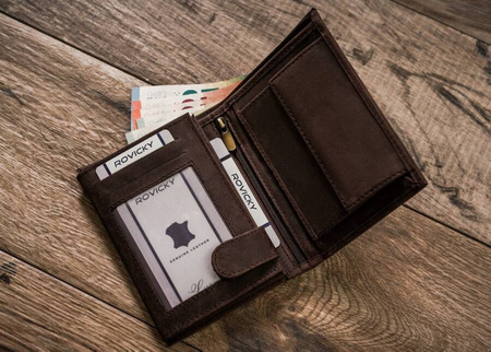 Portfel męski skórzany zdobiony grawerem psa RFID N4-CHM-DOG-1 Brown