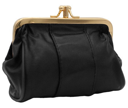 Vintage-style coin purse  made of leather 665 Black No Logo