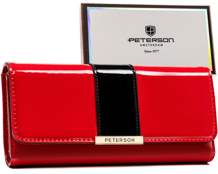 Portfel ze skóry eko RFID PETERSON  PTN 006-LAK Red