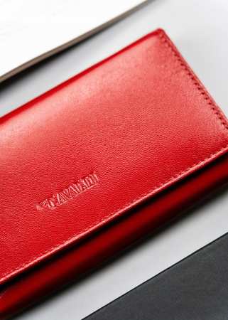 Skórzany poziomy portfel damski na zatrzask - 4U Cavaldi R-RD-12-GCL Red