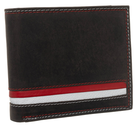 Leather Wallet N992-MHD-L Brown-White-Red