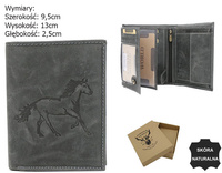 Męski portfel z naturalnej skóry nubukowej dla miłośników koni N4-CHM-HORSE BLACK