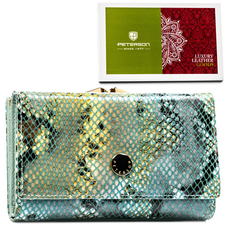 Portfel damski z egzotycznym wzorem ze skóry naturalnej PETERSON PTN 42108-SFL Blue