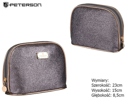 A glittering single-compartment travel cosmetic bag PTN KOS-L01-B Silver Peterson