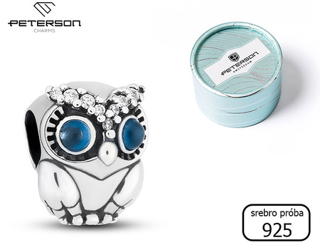 Sterling silver owl-shaped charm adorned with cubic zirconia PETERSON CHP-013