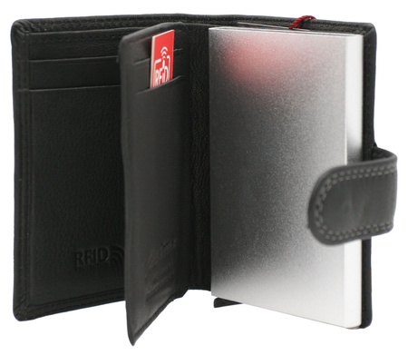Men's leather wallet with an aluminum card dispenser PTN G586-GKA Black