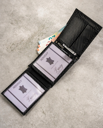 Gift set: a men's wallet made of genuine leather and a keychain ROVICKY R-PK5-N992-7027 BLAC