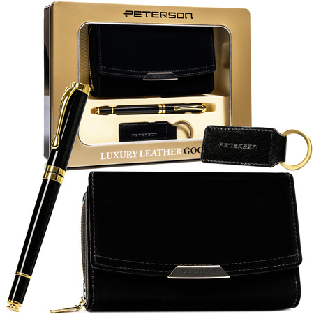Damski zestaw prezentowy: portfel, długopis, brelok PTN ZDE-01 Black