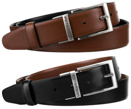 Gift Set: Reversible Men's Leather Belt + 2 Buckles PTN KL-B001 Peterson