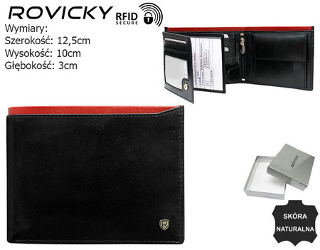Portfel skórzany RFID ROVICKY N992-RVT Black+Red