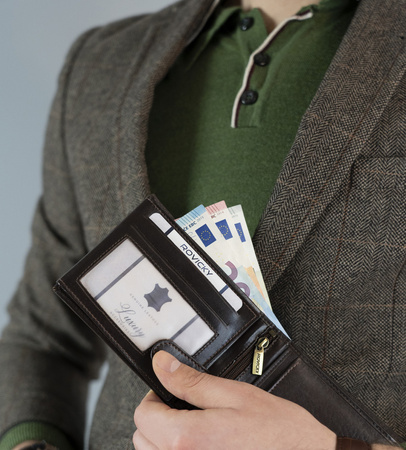 Portfel skórzany RFID ROVICKY N61-RVT D.Brown