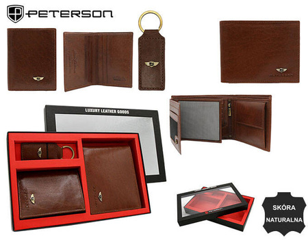 hree-Piece Gift Set: Men’s Leather Wallet, Cardholder and Keychain PETERSON PTN SET3-N992-VT