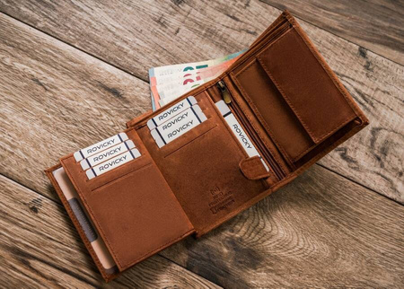 Portfel męski skórzany zdobiony grawerem głowy psa RFID N4-CHM-DOG-2 Cognac