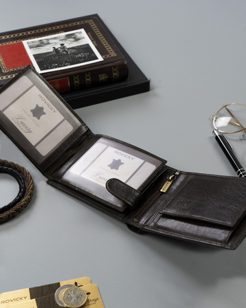 Portfel skórzany RFID ROVICKY N61-RVT D.Brown