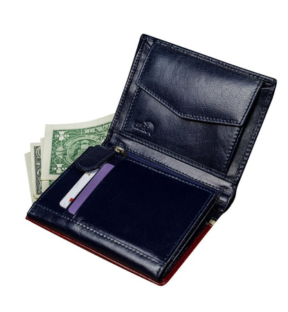 Portfel skórzany RFID ROVICKY 326-RBA-D NAVY-RED