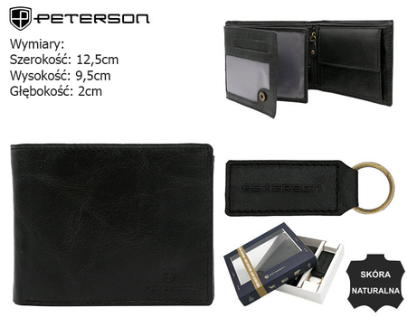 Zestaw prezentowy: portfel skórzany i brelok PETERSON PTN SET-M-N992-GVT