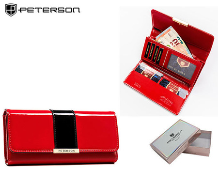 Portfel ze skóry eko RFID PETERSON  PTN 006-LAK Red+Black