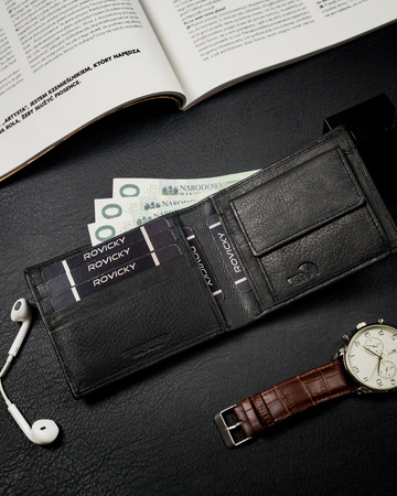 Portfel skórzany RFID ROVICKY N8824-PZ-CCR Black