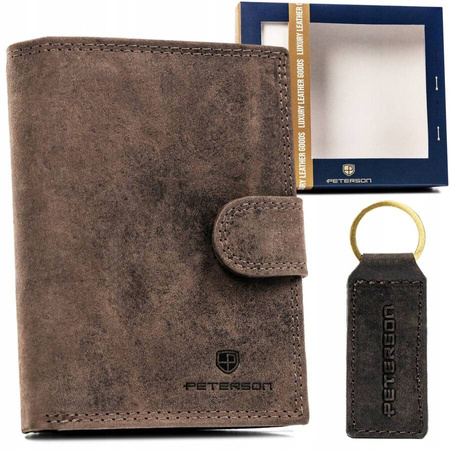Men’s Gift Set: Nubuck Leather Wallet and Keychain PETERSON PTN SET-M-N4L-CHM